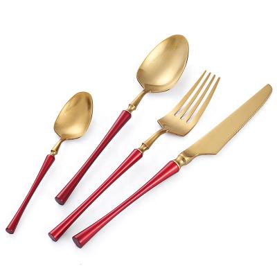 China 4 Piece Sustainable Wedding Wholesale Red Gold 304 Stainless Steel Flatware Set for sale