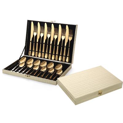 China Viable Wholesale Champagne Gold Gift Box Flatware Sets, 24 Piece Gold Stainless Steel Flatware Sets for sale