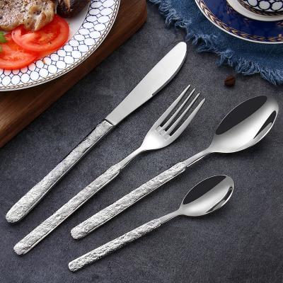 China Viable Wholesale Unique Design Stainless Steel Knife Fork Spoon Cutlery Set Stone Pattern With Handle for sale