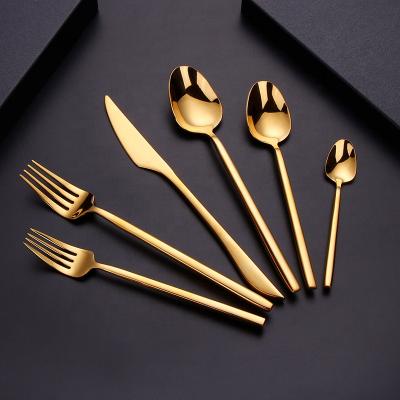 China Reusable Home Restaurant Hotel Mirror Polish Gold 304 Stainless Steel Cutlery Set for sale