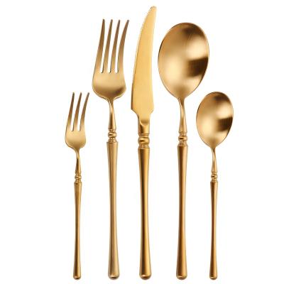 China Viable Free Sample Round Handle Flatware Set Stainless Steel Gold Spoon And Knife for sale