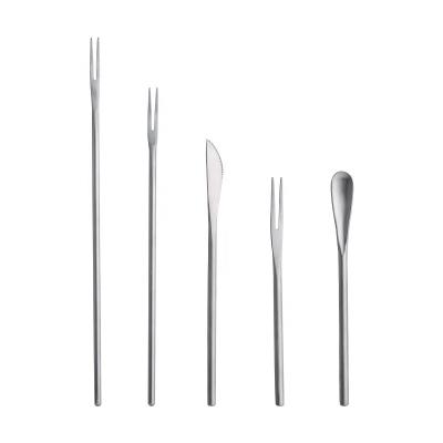 China Sustainable Long Handle Dessert Flatware Set Custom Stainless Steel Cutlery Spoons Knife Fruit Fork Salad for sale