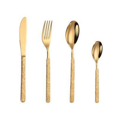 China Sustainable Luxury Instagram Design Stainless Steel Spoons Forks And Spoons Food Grade Gold Cutlery Set for sale