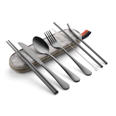 China Portable Custom Logo Reusable Flatware Set Stainless Steel Knife Fork Spoon for sale