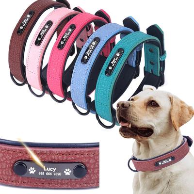 China Custom ID Customized Personalized Leather Dog Collar Collar Leashes For Small Medium Large Dogs Blind Dropshipping for sale