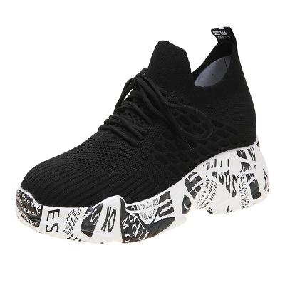 China Round Walking Dance Wedges Woman Female Sneakers Shoes Sports Breathable Lace Up Running Shoes For Women for sale