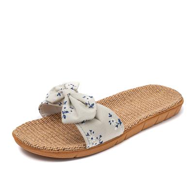 China Cute Arc-knot Office Floor Summer Canvas Slippers Home Non-slip Home Outdoor Indoor Lightweight Female Sandals for sale