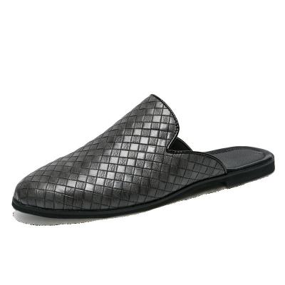 China Wholesale Unisex Anti-Smell Couples Weave Styles Indoor Hotel Half Slippers PU Leather Slippers For Men for sale