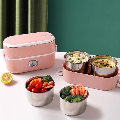 China Portable Household Stainless Steel Heating 1L Container Food Warmer Bento Box Electric Heating Lunch Box for sale