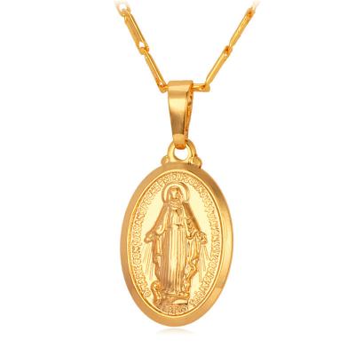 China Christian Cross Virgin Mary Personality Religious Oval Brass Charms Pendant For Necklace With Chain for sale