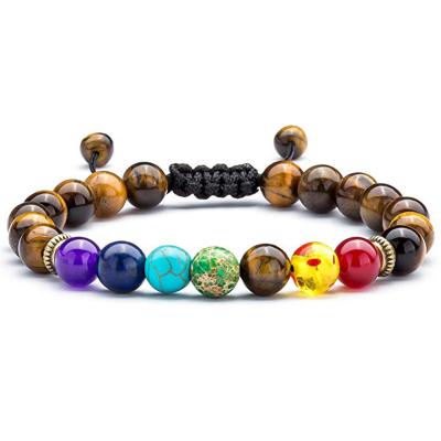 China BOHEMIA 7 Chakra Prayer 8mm Turquoise Men's Handmade Macrame Jewelry Accessories Bracelet Braided Tiger Eye Bead Thread Beads for sale