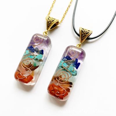 China Religious 7 Chakra Engrave Oura Ogan Geometric Meditation Crystal Epoxy Energy Pendant Necklace for sale