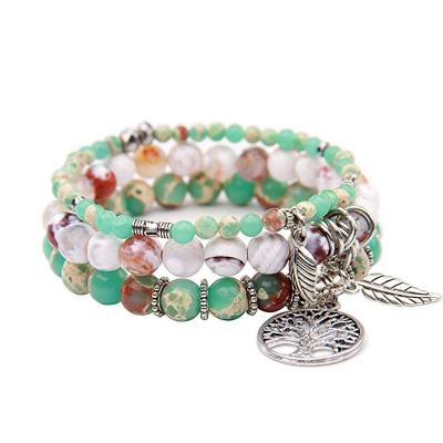 China 2019 Hot Vintage Seller Tree Of Life Charms 10mm Green Agate Stone Bali African Beaded Bracelet Set for sale