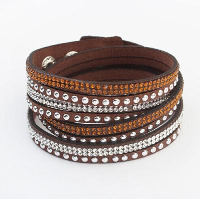 China Color Crystal Rhinestone Cruciani Jewelry Bangladesh Leather Bracelet for sale