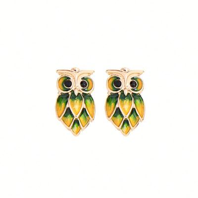 China Fashion TRENDY Wholesale Gold Plated Bright Color Enamel Crystal Pearl Hoop Animal Owl Stud Earrings for sale