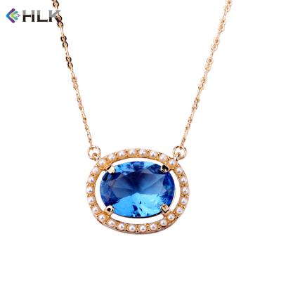 China New Custom Fashion Romantic Personalized Designs Jewelry Diamond Chain Pearls Sapphire Crystal Glass Choker Pendant Necklace For Women for sale