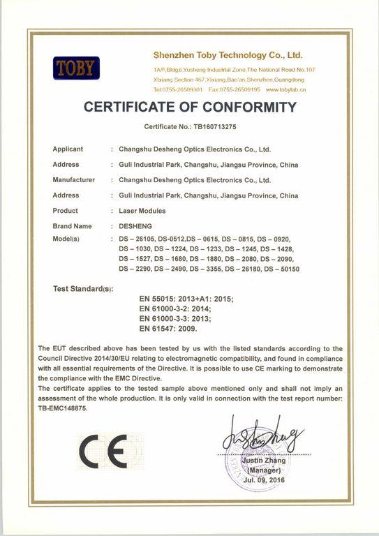 CE - Changshu Desheng Optics Electronics Co., Ltd.