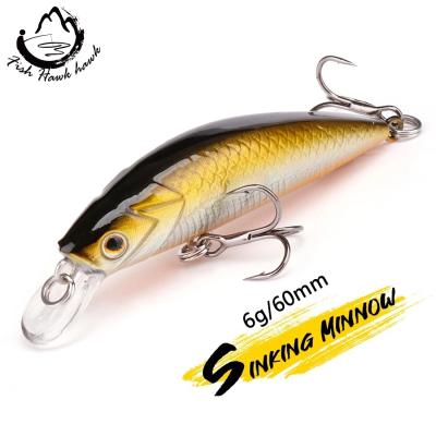 China ABS Plastic 60mm Minnow 6g Sinking Lure For Fishing Silent Black Crankbait Minnow Wobblers For Artificial Pike Bait Fishing Tackle for sale