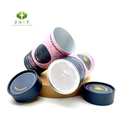 China Custom Recycled Materials Cylinder Aluminum Foil Tea Food Paper Tube With Metal Iron Lid Loose Aluminum Foil Food Skin Airtight Tea Powder Packaging for sale