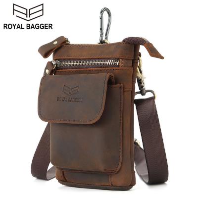 China Water Proof Royal Bagger Waist Pack for Men's Small Crazy Horse Sling Bags Retro Shoulder Phone Belt Bag Male Genuine Cowhide Leather Pouch for sale