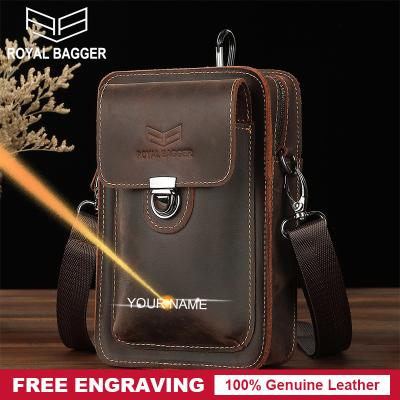 China Water Proof Royal Bagger Waist Pack For Men Crazy Horse Small Shoulder Phone Pouch Genuine Leather Belt Male Sling Leather Bag Bags Retro for sale