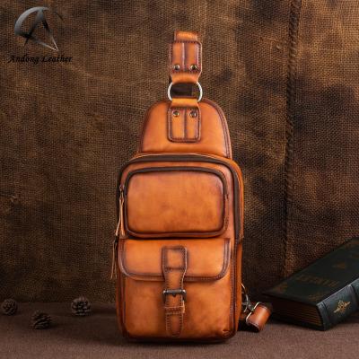 China Andong Fashion Cowhide Shoulder Chest Outdoor Casual GENUINE LEATHER Bag Men's Korean Messenger Bags Genuine Leather Trim Retro for sale