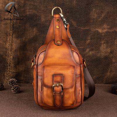 China Andong GENUINE LEATHER Cow Leather Masculine Genuine Hand Rubbed Color Mens Shoulder Bags Casual Pocket Man for sale