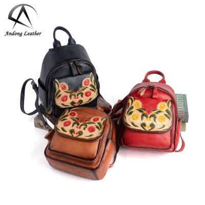 China Andong Waterproof Women Backpacks Genuine Leather Color Fashion Trend Cowhide Hand-polished Embossed Retro Backpack for sale