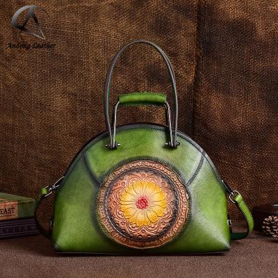 China Retro New Genuine Cow GENUINE LEATHER Leather Handbags In Andong For Women Handbags Vegetable Tanned Leather Original Hand-rubbed Shoulder Bags for sale