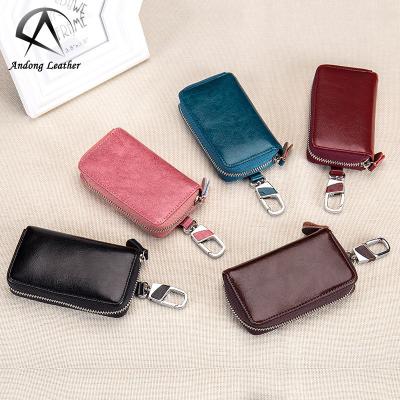 China Fashion Andong Genuine Cowhide Zipper Genuine Cow Leather Men Women Car Keys Holders Pocket Purse for sale