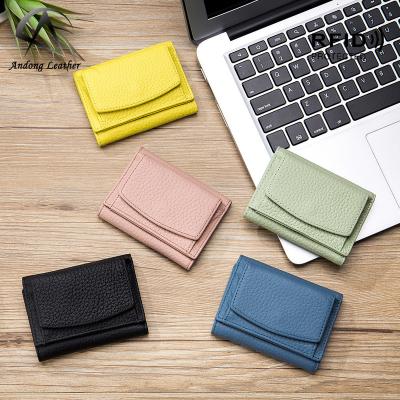 China Short Block Genuine Cowhide Andong RFID Women's Wallet RFID Purse Card Holder Small Leather Pocket for sale