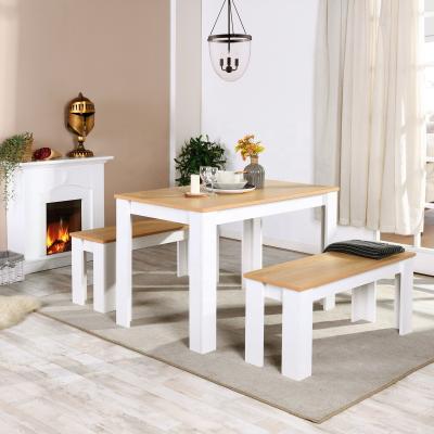 China Modern Furniture Modern Space Favorite Small Dining Table With Benches Oak Wood Veneer And Frame White Color for sale