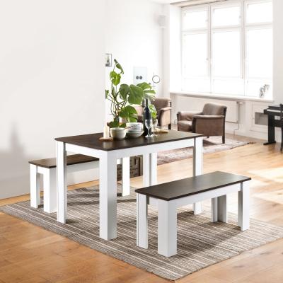 China Modern Furniture Modern Space Favorite Small Dining Table With Benches Walnut Wood Veneer And Frame White Color for sale