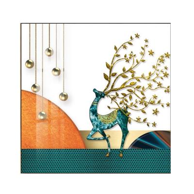 China Modern Custom Design 3d Modern Glass Crystal Porcelain Wall Art Painting Deer Painting for sale