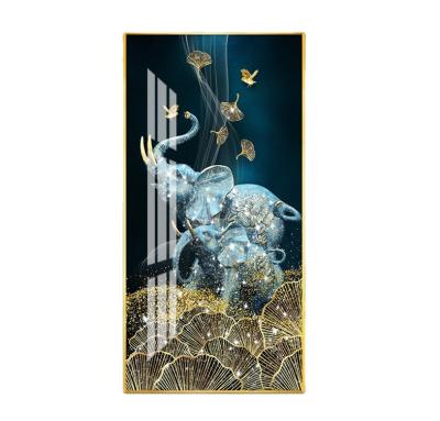 China Modern New Arrival 3d Wall Art Print Crystal Porcelain Glass Painting With Gold Aluminum Frame for sale