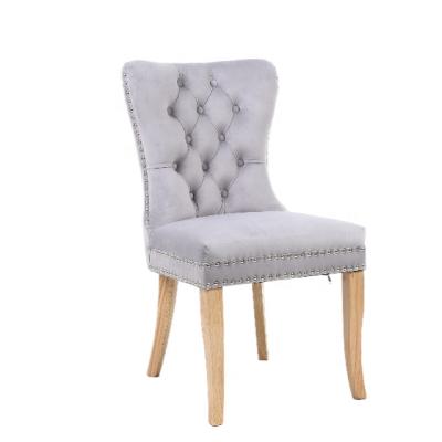 China 2021 Modern New Velvet Pull On Back Button American Style Vintage Tufted Wood Fabric Upholstered Dining Chair for sale