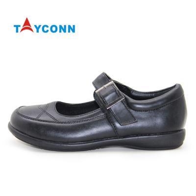 China Anti-odor Light Kids Casual All Black Leather Back To School Shoes Girls Dress School Uniform Flat Shoes for sale