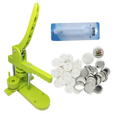 China Easy To Operate Manual Button Structure DIY School Gift Heat Press Machine Green Button Custom Badge Making Machine for sale