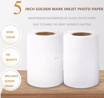 China Papel brillante de oro de la foto del chorro de tinta del rollo dx100 de la prenda impermeable 240g RC de la pulgada 127m m los 50m de la marca 5 para Fuji MiniLab seco en venta