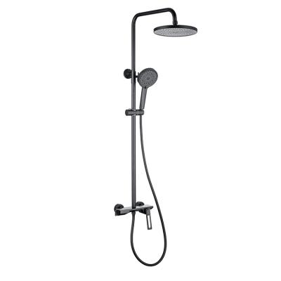 China With Slide Bar Matte Black Bathroom Round Brass Faucet Shower Valve With Overhead Shower Faucet for sale