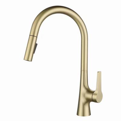 China Pull Out Spray Brass Pull Out Kitchen Faucet Spray Brushed Gold Kitchen Faucet for sale