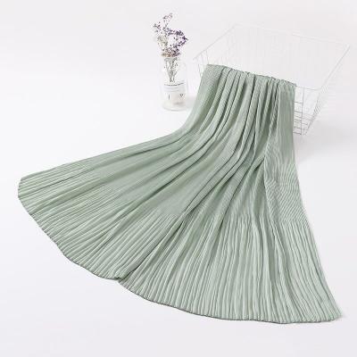 China 2021 latest new fashion satin pleated scarf women hijab ruffle long satin shawls mulity colors for sale