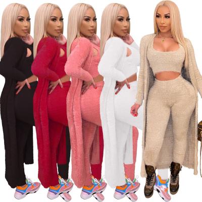 China Hot Sale Anti-pilling Winter Two Piece Sets For Women Ladies Fur Cardigans Long Coats Tracksuits Women Winter Two Piece Sets Clothing for sale