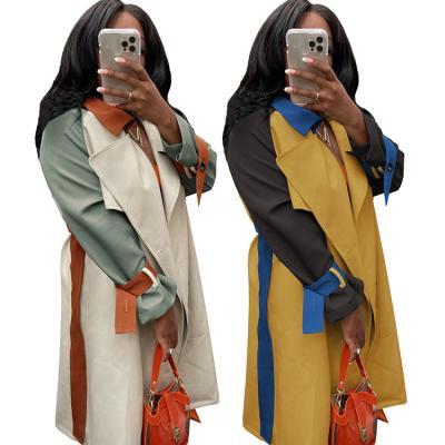 China Breathable women anorak jacket 2021 autumn fashion patchwork casual long coat for ladies turn down collar bandage anorak for sale