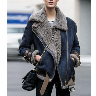 China 2021 Autumn Breathable Women Clothes Winter Jackets Women Winter Jackets Shearling Suede Leather Cashmere Shearling Warm Moto Jacket for sale