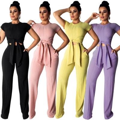 China Feelingirl Anti-Static Knit 2 Piece Matching Apparel Sets Women Club Crop Top and Pants Festival Summer Outfits Sexy Overalls for sale