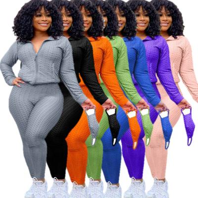 China Plus Size S-4XL Plus Size Yoga Suit Two Piece Jogger Fits Fish-scale Pattern Clothing Lapel Stretch Sports Pants Suit for sale