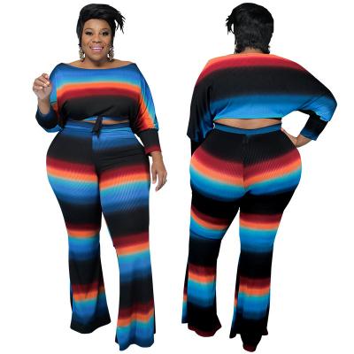 China 2022 viable spring 5xl plus size sniff high quality tracksuit set women stripe print tracksuit spring two piece set for sale