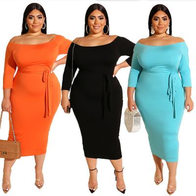 China Anti-wrinkle plus size women's solid color neck sexy dress milk long skirt silk women's a-line casual drop plus size women's dresses for sale