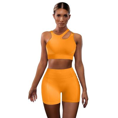 China Wholesale New Summer Style Women's Gym Yoga Sports Fitness Bra Shorts Solid Color Breathable Seamless Yoga Suit for sale